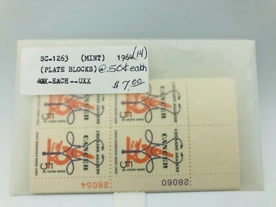 U.S. Sc-1263 MNH FVF Plate Block 5 c Cancer Microscope Stethoscope - Image 1 of 3
