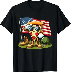 Salute Pizza American USA Flag Memorial Day 4th of July T-Shirt Hoodie - Picture 1 of 13