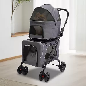 Foldable Double Pet Stroller Dogs Cats Carrying Cart For Small/Medium-sized Pet - Picture 1 of 18