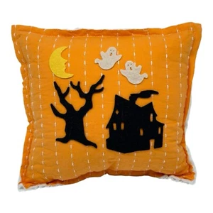 NEU Handarbeit Geister & Spukhaus Kissen alte Decke Chenille Herbst Halloween - Bild 1 von 10