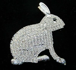 EASTER BUNNY RABBIT PIN BROOCH LARGE CRYSTAL RHINESTONE ALL STONES PRONG SET - Picture 1 of 2