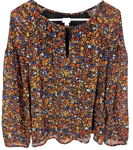 J Crew Women S Peasant Top Crinkle Ditsy Floral Colorful Balloon Slv Blouse NEW - Picture 1 of 4