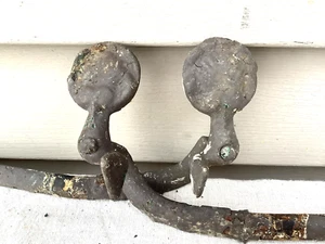 18 Antique Wrought Iron Shell Shutter Dogs With Mounting Brackets (9 sets) - Picture 1 of 19