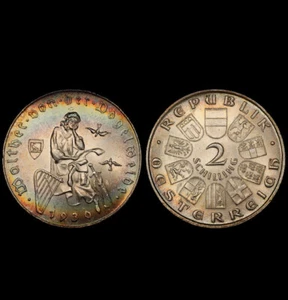MS65 1930 Austria Vogelweide Silver 2 Schilling, PCGS Secure- Rainbow Toned - Picture 1 of 6