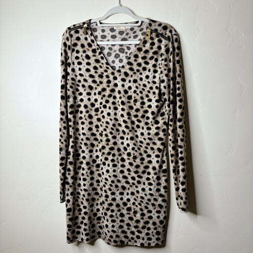 VALENTINO Abito Michael Kors taglia M ghepardo leopardato stampa animalier cerniere oro maglia aderente
