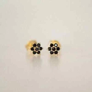 1 Ct Round Lab Created Black Diamond 14K Yellow Gold Plated Flower Stud Earrings - Picture 1 of 4