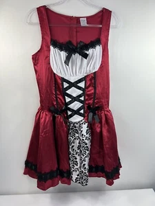 Spirit Halloween Beer Maiden Costume Adult M Red Black Lace Trim Full Zip Back - Picture 1 of 9