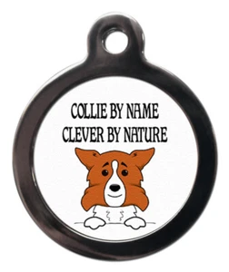 Etiqueta de identificación de mascotas DIBUJOS ANIMADOS BORDER COLLIE Marrón - INTELIGENTE POR NATURALEZA etiqueta 2 tallas - Imagen 1 de 2