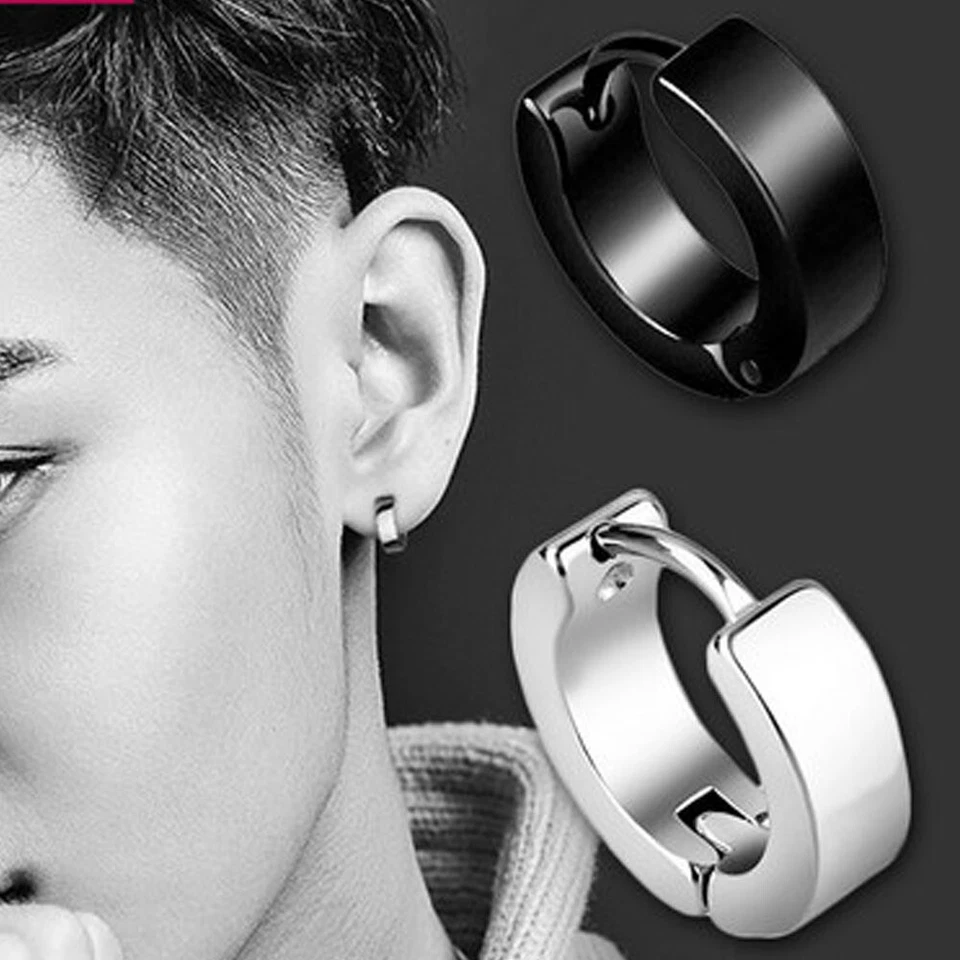 2PCS Stainless Steel Hoop Earrings for Men Women Small Hoop Huggie Ear Piercings - Image 1 of 1