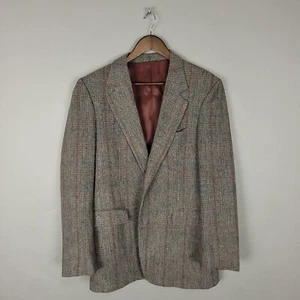 Vintage Tweed Sport Coat Mens 40L Brown Wool Striped Herringbone Jacket Preppy - Picture 1 of 15