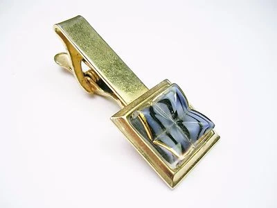 VINTAGE TIE CLIP ART GLASS TIE BAR CROCODILE CLASP FORMAL WEAR TIE ACCESSORY - Image 1 of 3