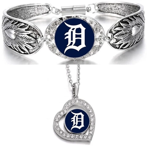 Detroit Tigers 925 Sterling Silver Necklace With Bracelet Set D3D19 Cover