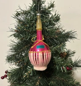 VTG Italy Hot Pink 6” Chianti Wine Bottle Glass Christmas Ornament De Carlini? - Picture 1 of 7