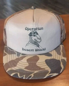 Vintage Operation Desert Shield Snapback Camo Hat Meshback YoungAn Camel - Picture 1 of 8