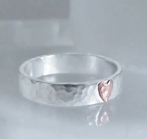 Copper Heart Ring Gorgeous Handmade Solid Sterling Silver Hammer Finish - Picture 1 of 5