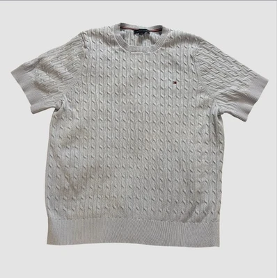 Tommy Hilfiger женщин XL короткий рукав кабель трикотажа ворота свитер светло-синий - Изображение 1 из 4