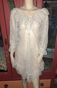 Vtg Sheer White Lace Babydoll Unbranded Medium 70s 80s Ruffles Coquette Romantic - Picture 1 of 8