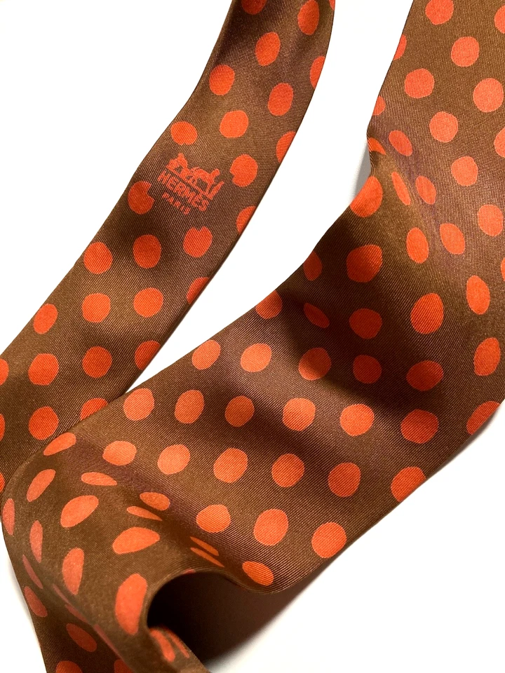 HERMES VINTAGE GRANDES PUNTOS CORBATA POP AÑOS 60 MEDIADOS DE SIGLO GAMA ALTA FRANCIA MARRÓN Foto 1 de 4