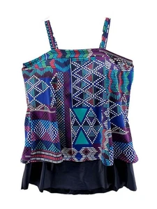 Romans Swim Suit Size 22 W Tankini and Skirt Bottoms Blue Multi Color EUC - Picture 1 of 9