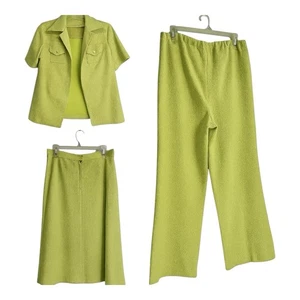 De Colección 60’s Conjunto de 3 Piezas Pantalón Falda Chaqueta Verde Lima Geométrico Hecho a Mano Para Mujer’s L? - Imagen 1 de 24