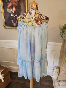Mango ~ Short Beach/Holiday Dress ~ Linen ~ Ruffled ~ Baby Blue ~ Size XS - Picture 1 of 10