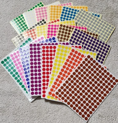 34.248 farbige Aufkleber mit runden Punkten in zwölf Farben und 2 Größen 10 mm. & 12mm NEU! - Bild 1 von 4