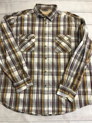 Camisa RuffHewn Para Hombres 2XL Marrón Amarillo A Cuadros Abotonada Manga Larga Algodón Informal Foto 1 de 4