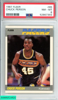 1987 FLEER CHUCK PERSON #85 INDIANA PACERS ROOKIE RC PSA 8 NM-MT - Image 1 of 3