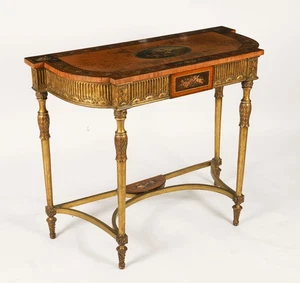 Antique George III Satin Wood Painted Demi-Lune Console Table 18th C - Picture 1 of 1