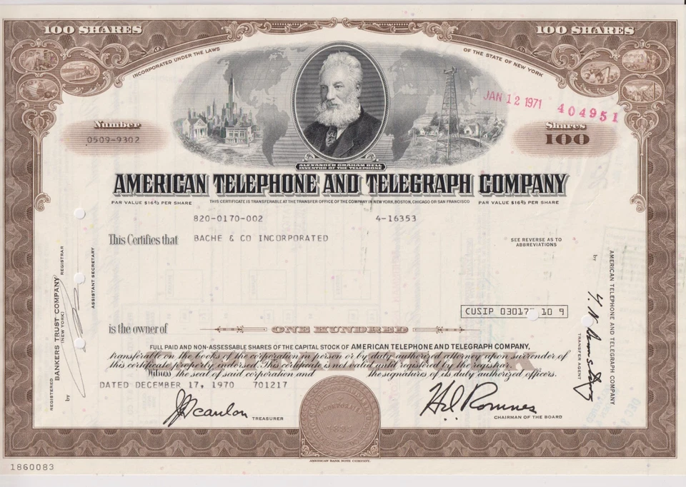 American Telephone & Telegraph AT&T certificado de stock marrón Foto 1 de 1