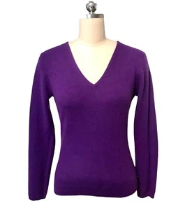 SUTTON STUDIO Purple 100% Cashmere Sweater VTG V Neck Pullover Women’s Sz S - Picture 1 of 7