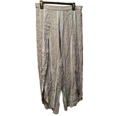 Drew Linen Blend Split Wide Leg Pants Blue Stripe Large  - Image 1 of 4