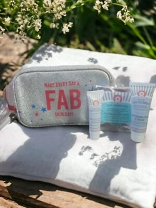 First Aid Beauty FAB Cosmetic Make up Bag Silver Glitter Red Accent. Cute! - Picture 1 of 1