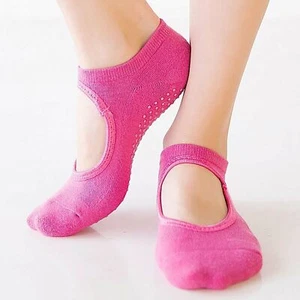 1 pair Yoga Socks Non Slip Pilates Massage Ballet Socks w/Grip Cotton Rose Red - Picture 1 of 2