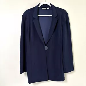 Blazer lungo Susan Graver LK Fusion Petite M MP blu navy un bottone A399676 - Foto 1 di 12