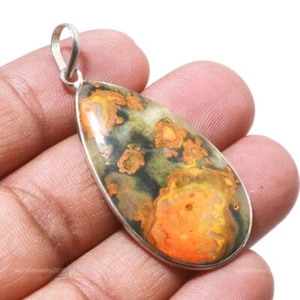 925 Silver Pear Bumble Bee Jasper Stone Ethnic Unique Trendy Wedding New Pendant - Picture 1 of 4
