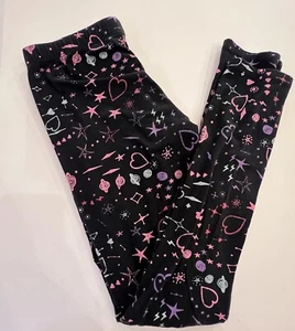 Total Girl XL 16 Black Neon Doodle Design Leggings - Picture 1 of 5
