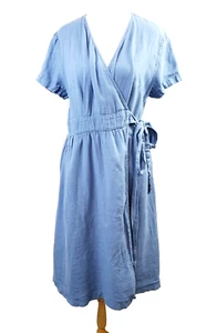Grae Cove Womens Large Linen Dress Blue Pockets Praire Cottagecore Midi - Picture 1 of 11