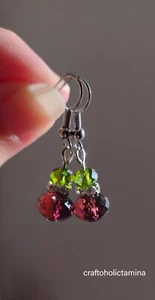 Beautiful Purple & Peridot Green Glass Crystal Dangle Earrings - Gift For Her - Picture 1 of 3