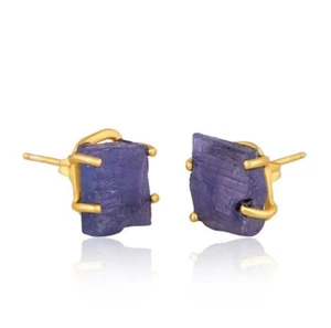 Genuine & Natural Rough Tanzanite Gemstone Stud Earrings With Butterfly Option - Picture 1 of 5
