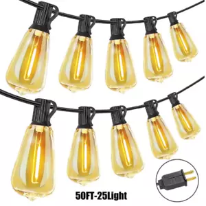 50 ft 25 luces LED E12 enchufable exterior con impermeable 2700K blanco a prueba de roturas - Imagen 1 de 9