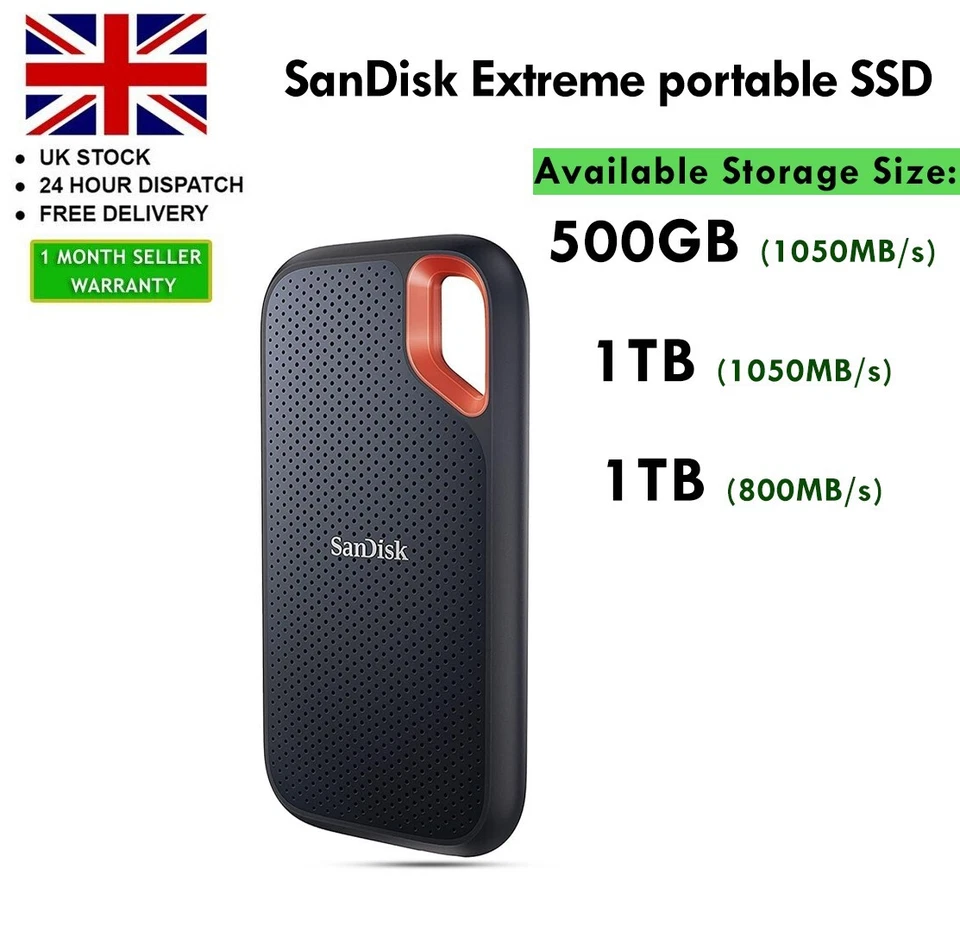 SanDisk (1TB, 500GB) Extreme Portable SSD external drive, - Image 1 of 1