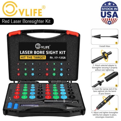 CVLIFE Professional Laser Bore Sight Kit 64 Caliber Adapters Upgraded Red Bore Sighter