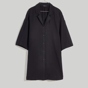New Madewell Lightspun Cover Up Mini Shirtdress Black Size Large $65