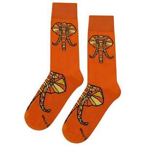NWT Sunset Elephant Dress Socks Novelty Men 8-12 Orange Crazy Fun Sockfly