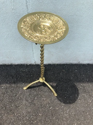 Brass Victorian Nactical Plant Table W/Mermaids & Dolphins 33”x12” Cover