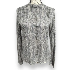 August Seide grau Schlangenmuster Stehkragen 100% Seide Pullover Top minimalistisch Boho M - Bild 1 von 7