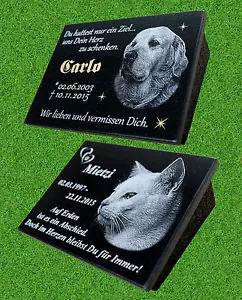 Tiergrabstein Fotogravur Grabstein Granit Katze Hund 20х15x1cm Stuetze - Bild 1 von 4
