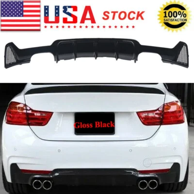 Rear Bumper Diffuser For BMW F32 F33 435i M Tech Quad Out 2014-2018 Gloss Black - Image 1 of 4