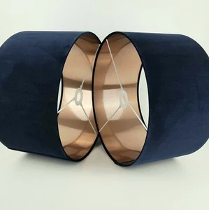 Paralume in tessuto velluto blu navy *6 fodere spazzolate* bronzo rosa champagne - Foto 1 di 25